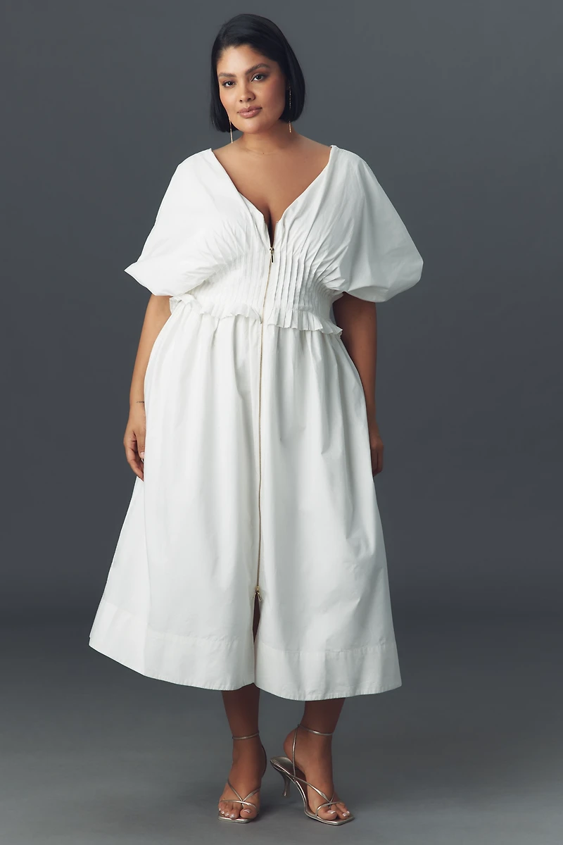 By Anthropologie V-Neck Zip-Front Midi Dress