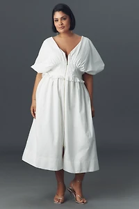 By Anthropologie V-Neck Zip-Front Midi Dress