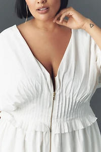 By Anthropologie V-Neck Zip-Front Midi Dress