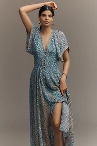 By Anthropologie Pleated Smocked Maxi Dress