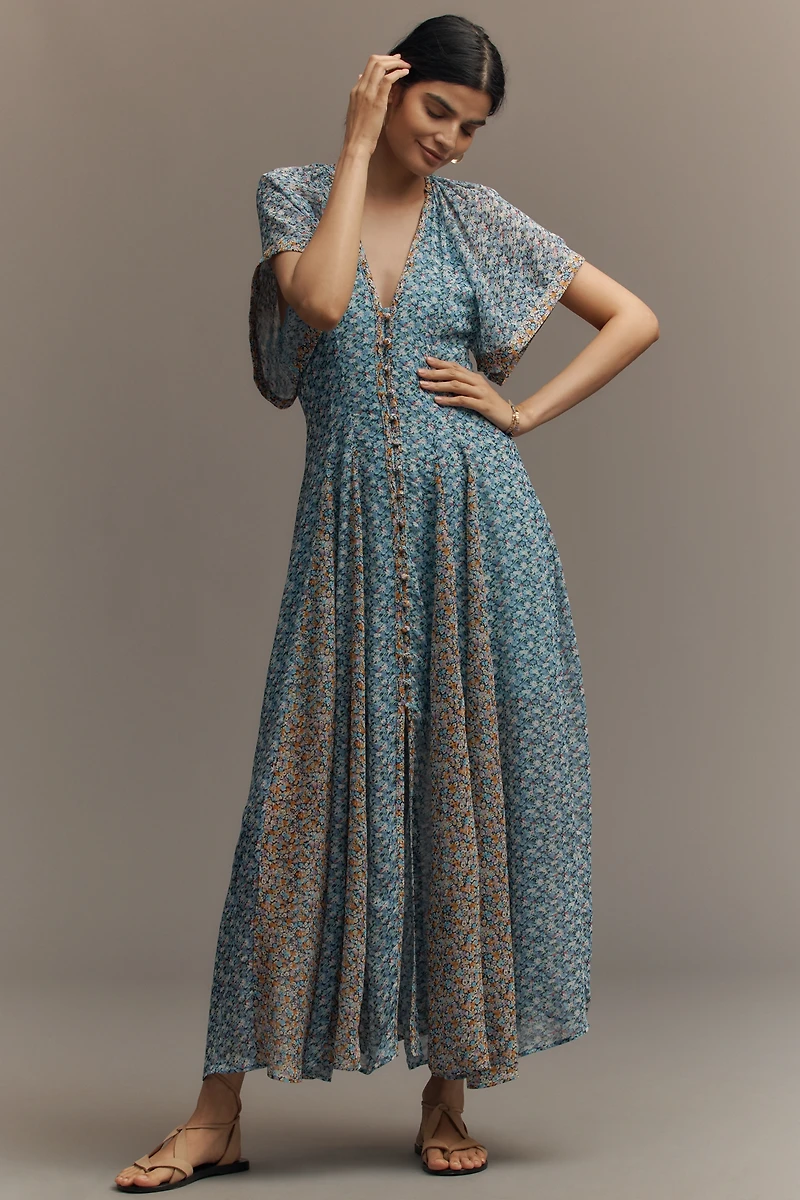 By Anthropologie Pleated Smocked Maxi Dress