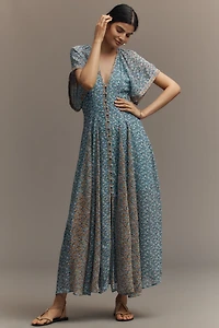 By Anthropologie Pleated Smocked Maxi Dress