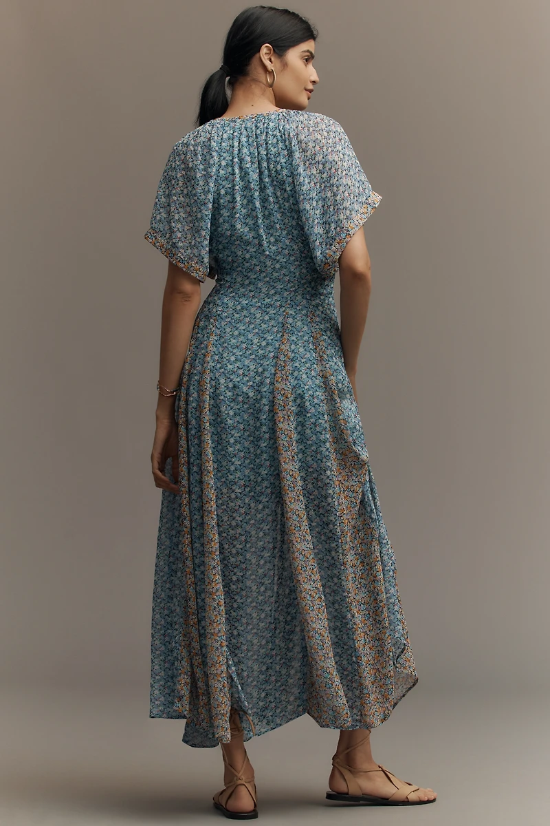 By Anthropologie Pleated Smocked Maxi Dress