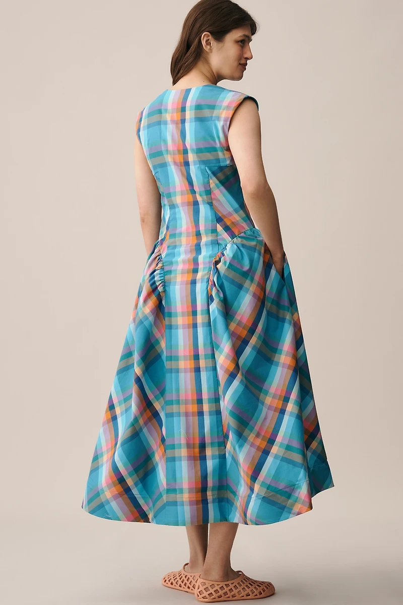 Maeve Sleeveless V-Neck Basque-Waist Midi Dress