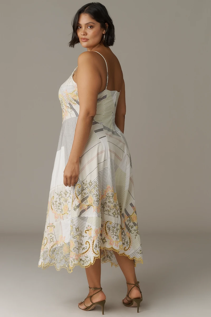 By Anthropologie Sleeveless V-Neck Asymmetric Midi Dress