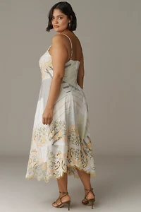 By Anthropologie Sleeveless V-Neck Asymmetric Midi Dress