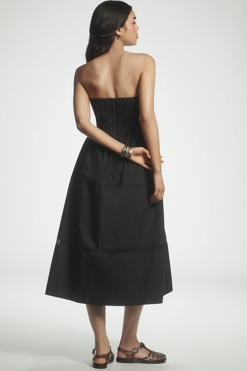 By Anthropologie Cotton Poplin Strapless Midi Dress