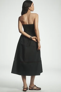 By Anthropologie Cotton Poplin Strapless Midi Dress