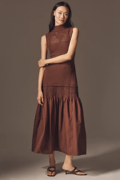 By Anthropologie Sleeveless Mock-Neck Drop-Waist Sweater Midi Dress