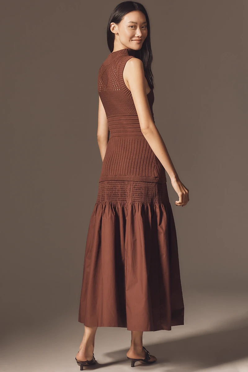 By Anthropologie Sleeveless Mock-Neck Drop-Waist Sweater Midi Dress