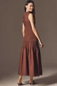 By Anthropologie Sleeveless Mock-Neck Drop-Waist Sweater Midi Dress
