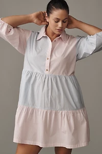 The Bettina Stripe Mix Tiered Mini Shirt Dress by Maeve