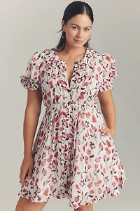 Anisa Makhoul x Maeve Puff-Sleeve Collared Bow-Front Pleated Mini Dress