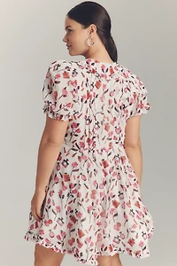 Anisa Makhoul x Maeve Puff-Sleeve Collared Bow-Front Pleated Mini Dress