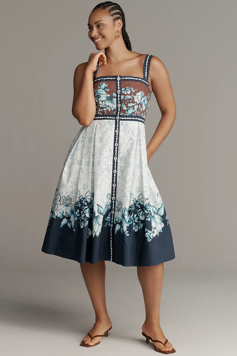 Maeve Sleeveless Square-Neck Button-Front Midi Dress