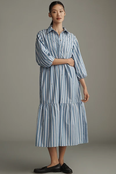 The Bettina Embellished Tiered Shirt Dress by Maeve