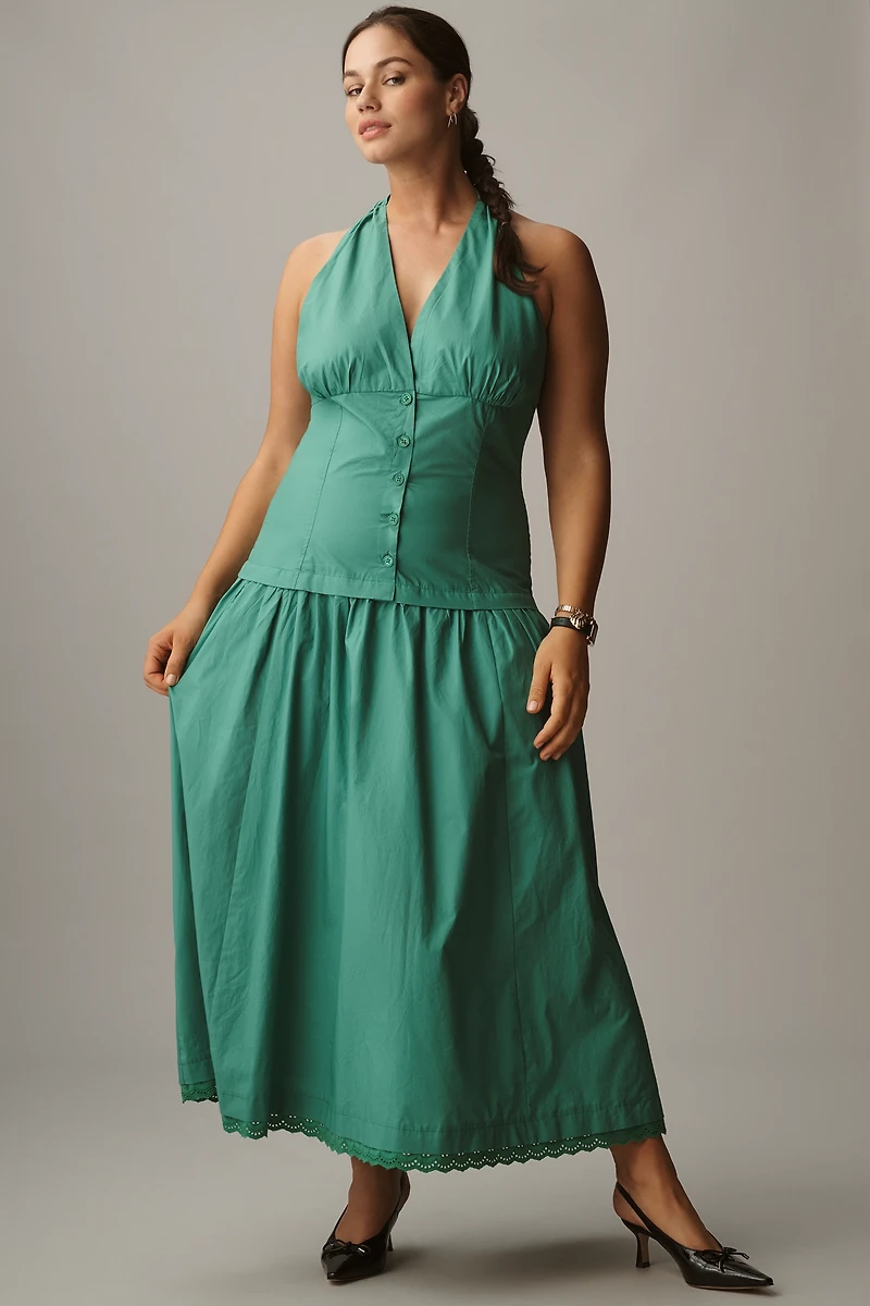 Maeve Halter V-Neck Drop-Waist Midi Dress