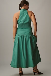 Maeve Halter V-Neck Drop-Waist Midi Dress