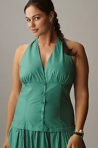 Maeve Halter V-Neck Drop-Waist Midi Dress