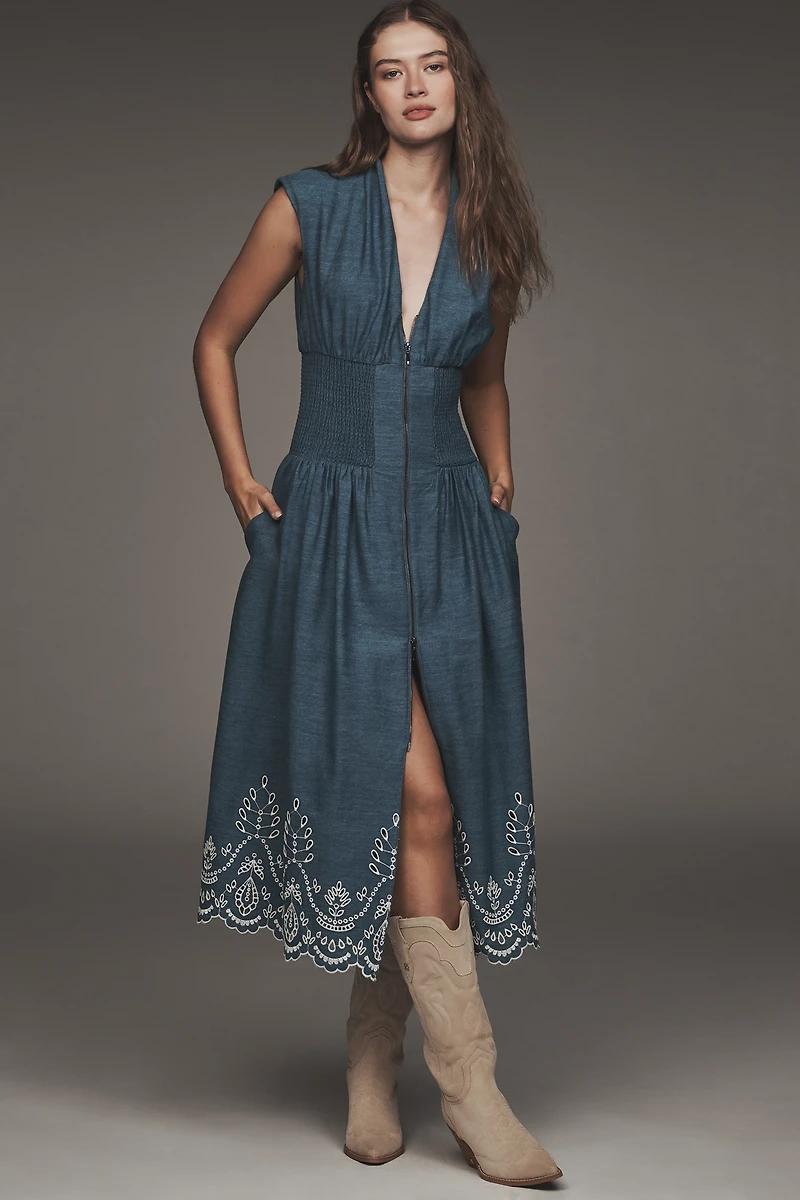 The Tommie Denim Eyelet Trim Dress