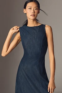 By Anthropologie Boat-Neck Denim Bubble Midi Dress