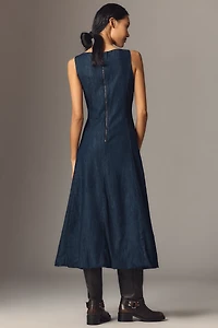 By Anthropologie Boat-Neck Denim Bubble Midi Dress