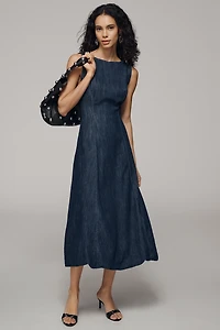 By Anthropologie Boat-Neck Denim Bubble Midi Dress