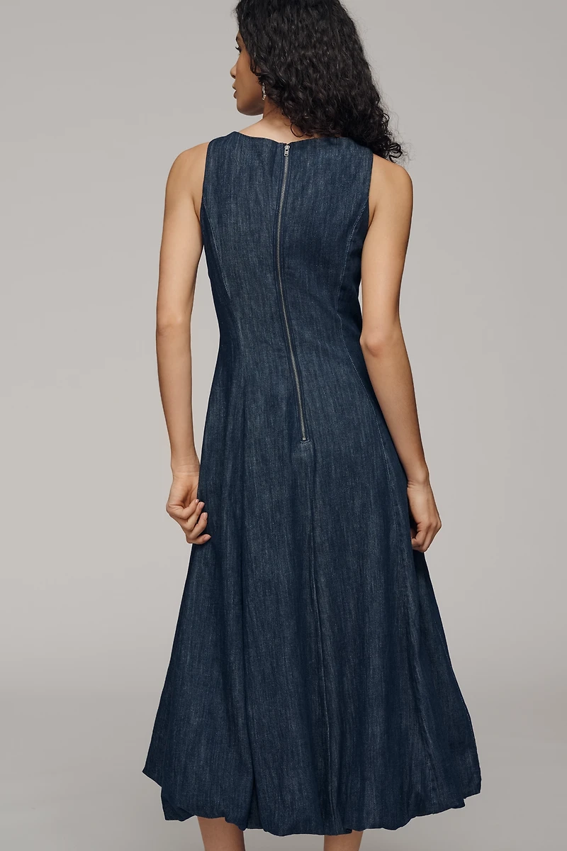 By Anthropologie Boat-Neck Denim Bubble Midi Dress