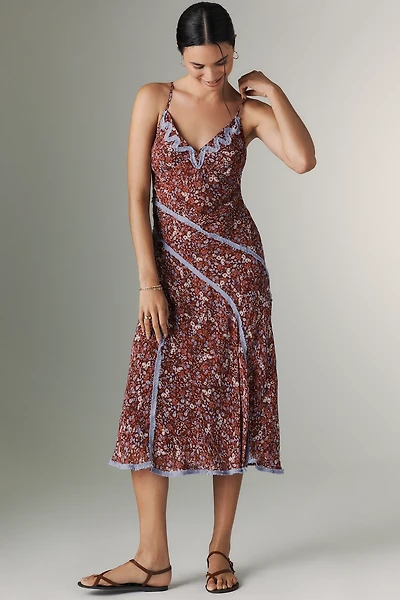 By Anthropologie Sleeveless Appliqué Slip Midi Dress
