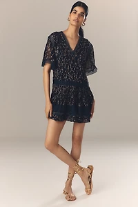 Maeve V-Neck Lurex Tiered Mini Dress