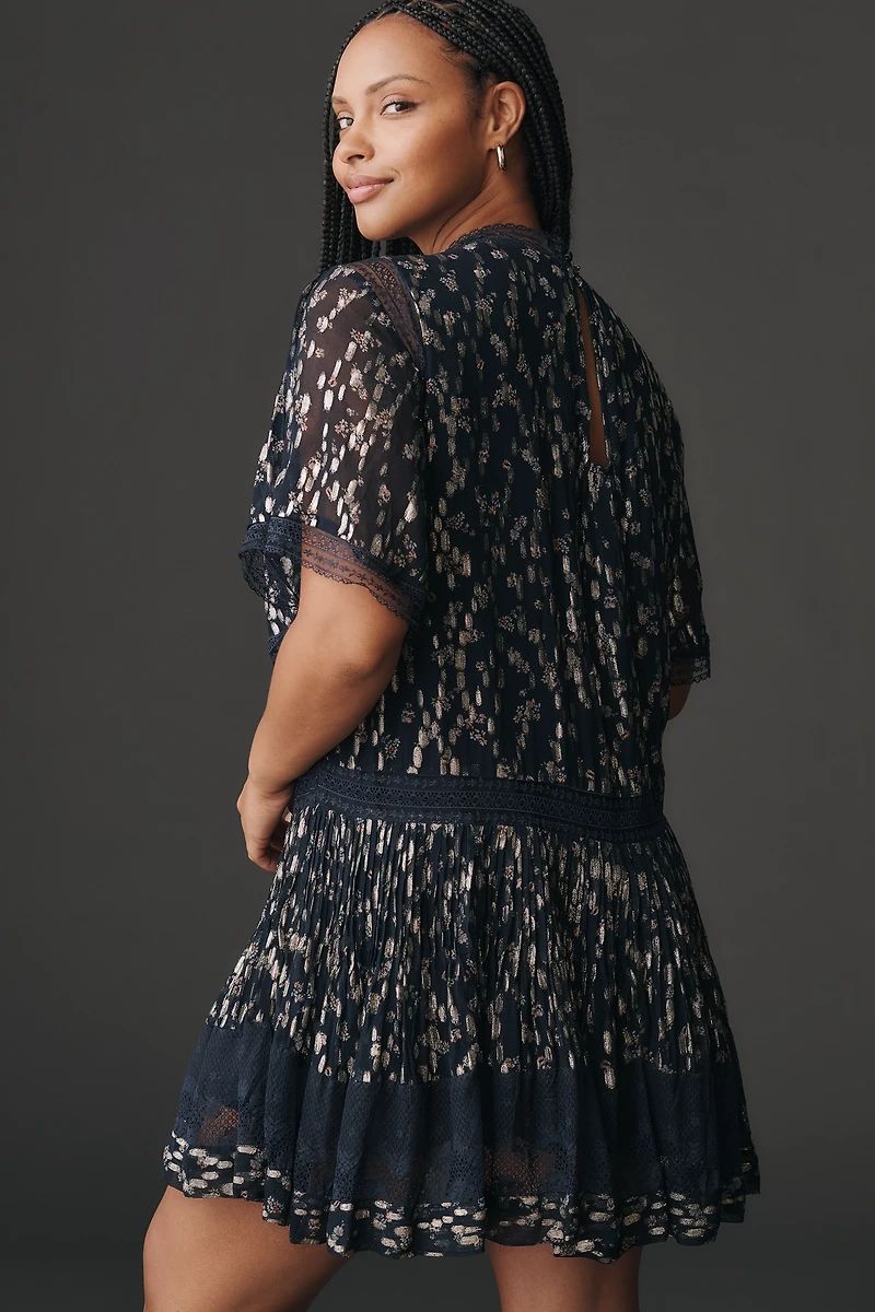 Maeve V-Neck Lurex Tiered Mini Dress