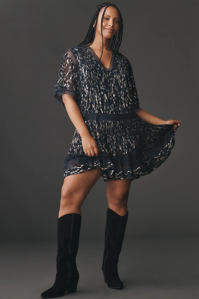 Maeve V-Neck Lurex Tiered Mini Dress