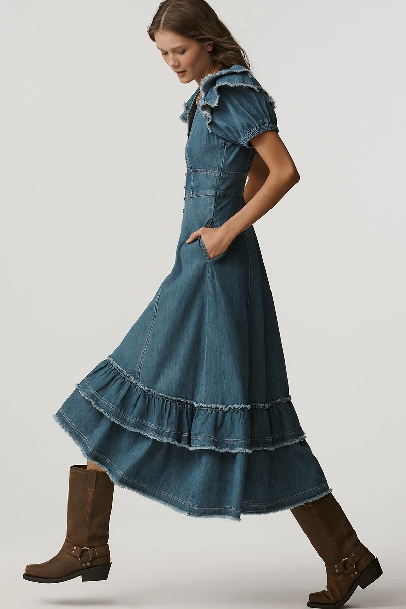 Pilcro Short-Sleeve Ruffled Midi Shirt Dress