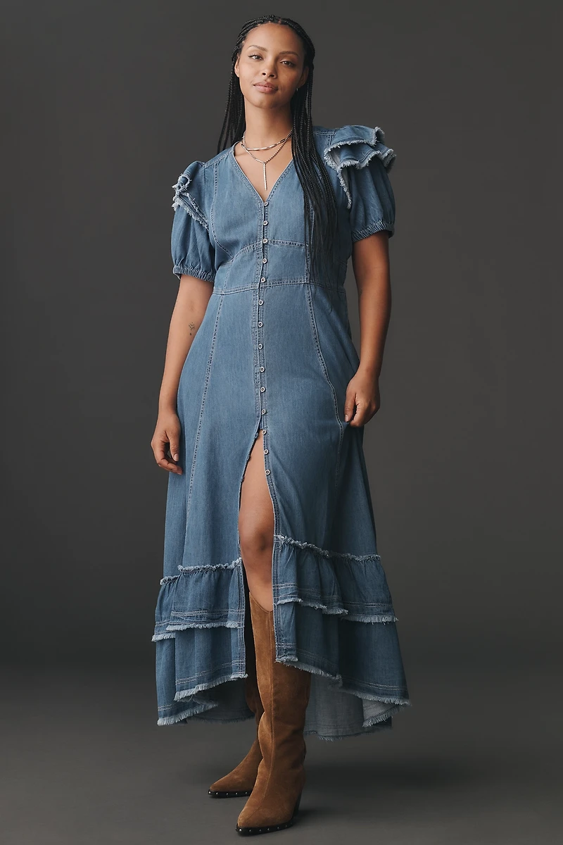 Pilcro Short-Sleeve Ruffled Midi Shirt Dress