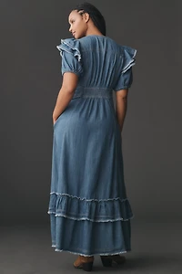 Pilcro Short-Sleeve Ruffled Midi Shirt Dress