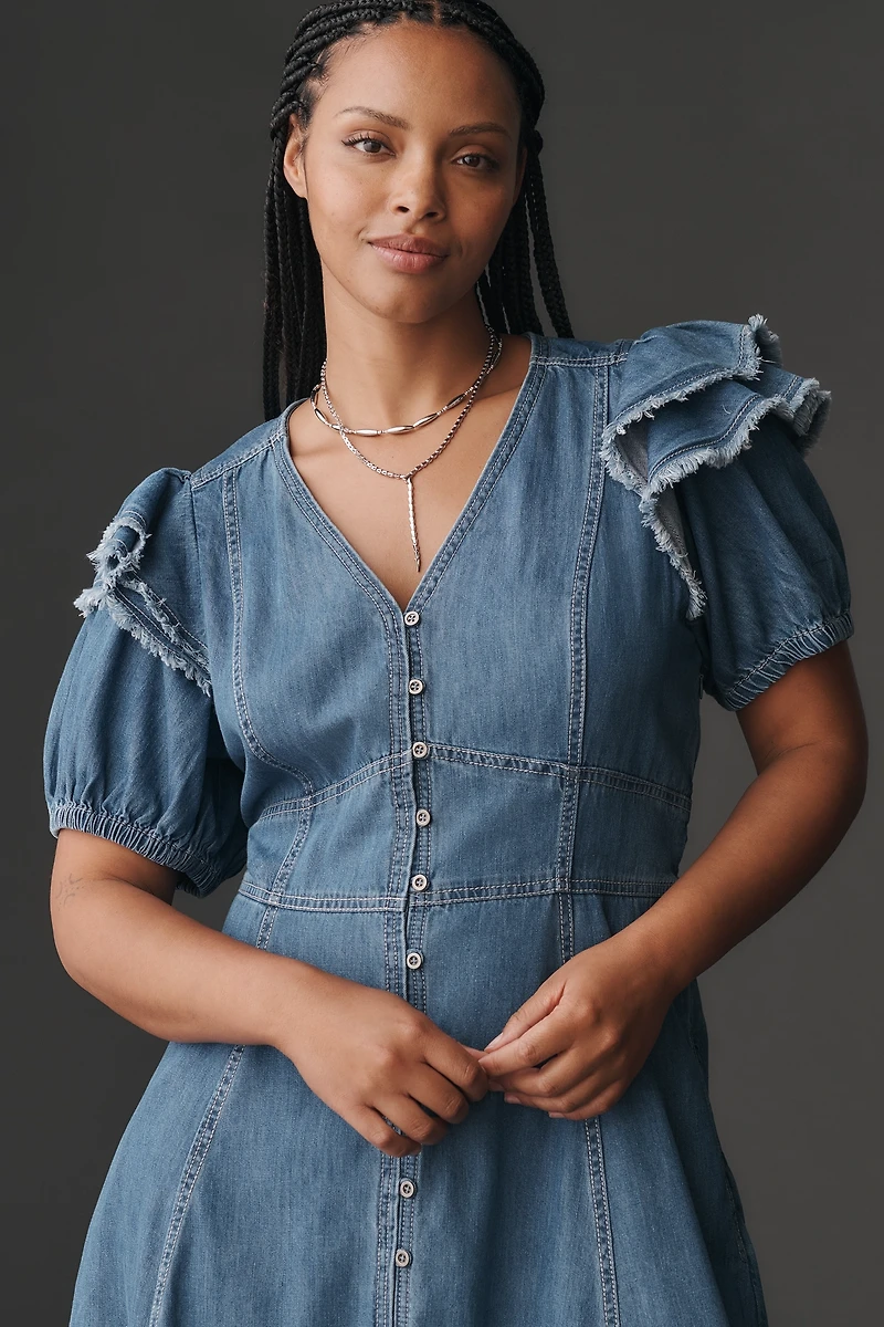 Pilcro Short-Sleeve Ruffled Midi Shirt Dress