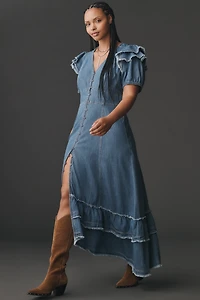 Pilcro Short-Sleeve Ruffled Midi Shirt Dress