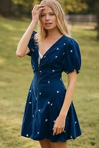 By Anthropologie Puff-Sleeve Corduroy Mini Dress