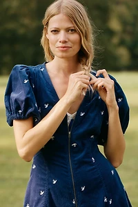By Anthropologie Puff-Sleeve Corduroy Mini Dress