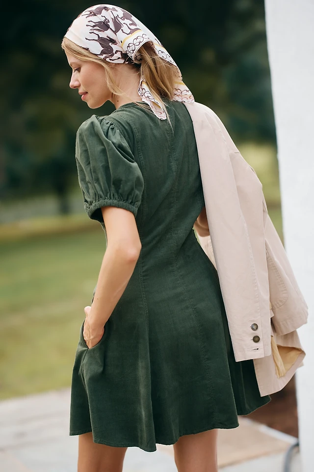 corduroy puff sleeve mini dress Corduroy Puff Sleeve Mini Dress