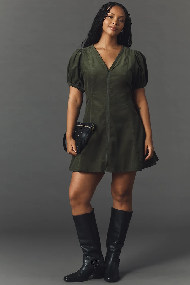 corduroy puff sleeve mini dress hutch Corduroy Puff Sleeve Mini Dress