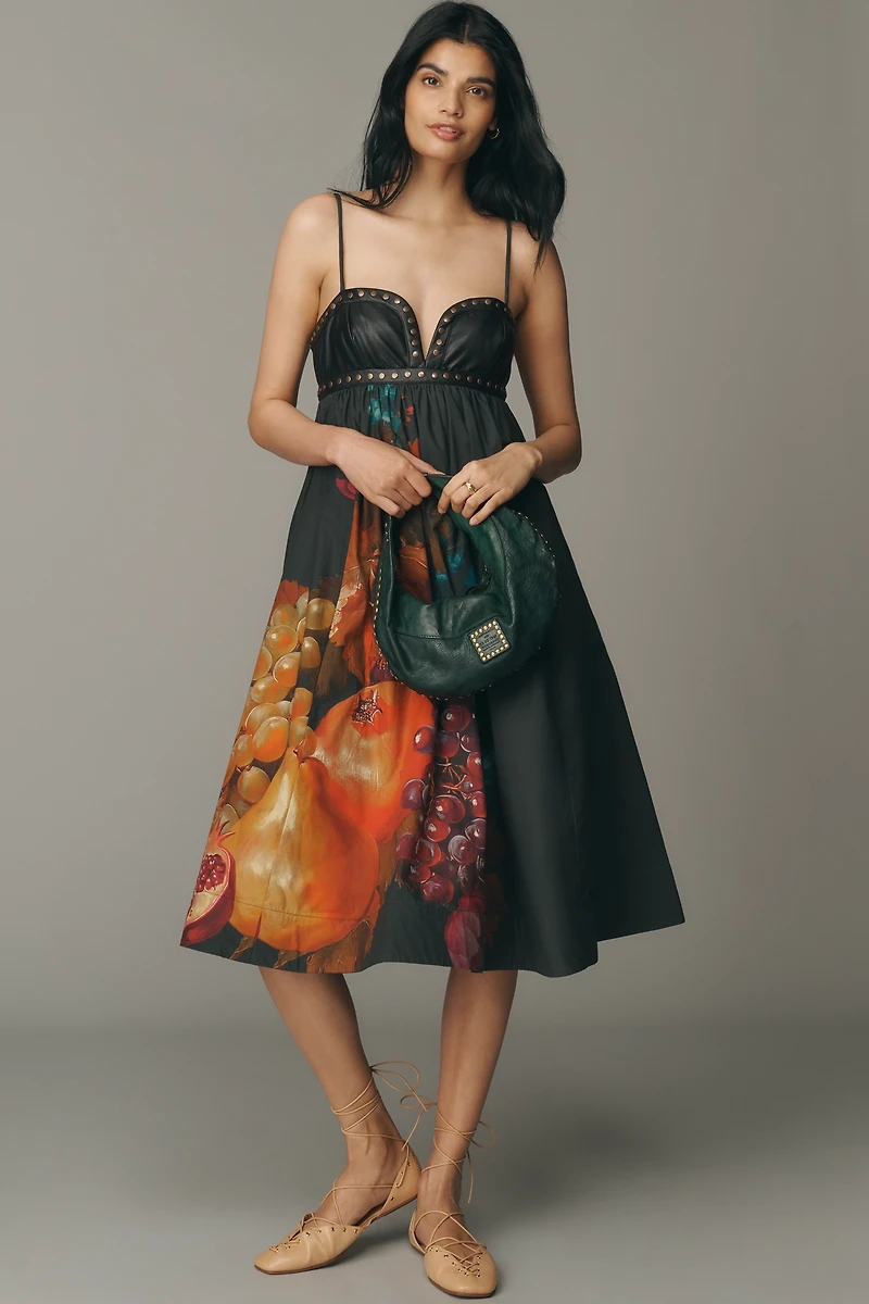 By Anthropologie Twofer Faux-Leather Babydoll Dress