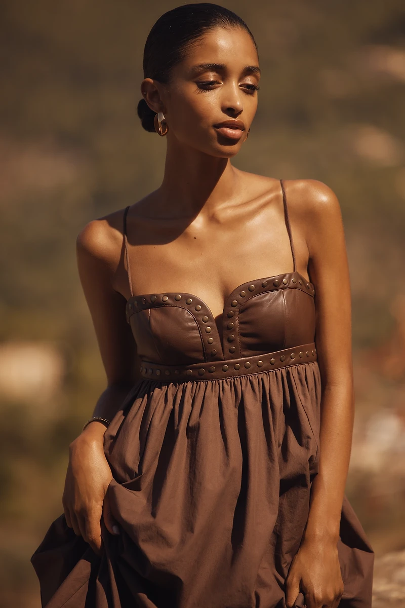 By Anthropologie Twofer Faux-Leather Babydoll Dress