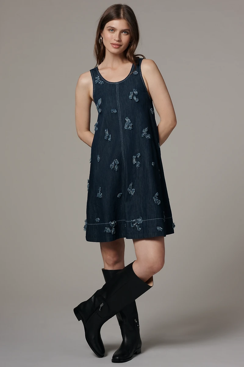 The Keiko Embroidered Denim Mini Dress by Maeve