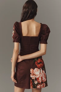 Maeve Puff-Sleeve Square-Neck Floral Mini Dress
