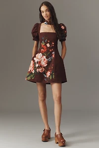 Maeve Puff-Sleeve Square-Neck Floral Mini Dress