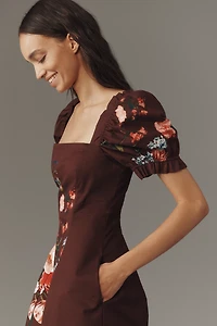 Maeve Puff-Sleeve Square-Neck Floral Mini Dress