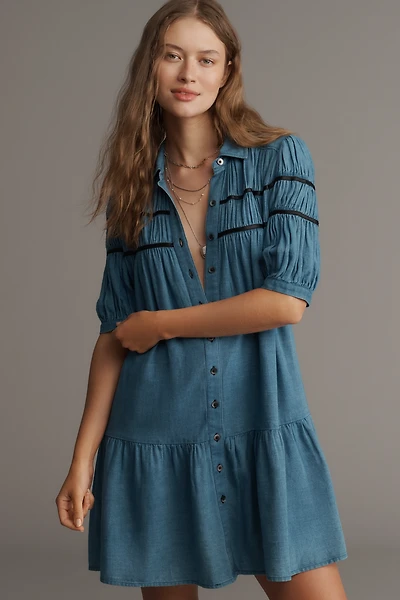 The Leandra Shirred Yoke Mini Dress by Maeve