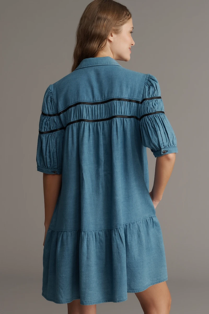 The Leandra Shirred Yoke Mini Dress by Maeve