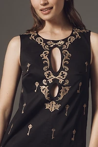 Maeve Sleeveless Embroidered Cutout Mini Dress